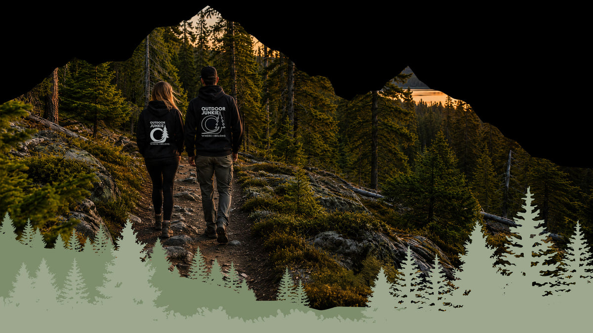 Outdoor Junkie company selling a hoodies and hats